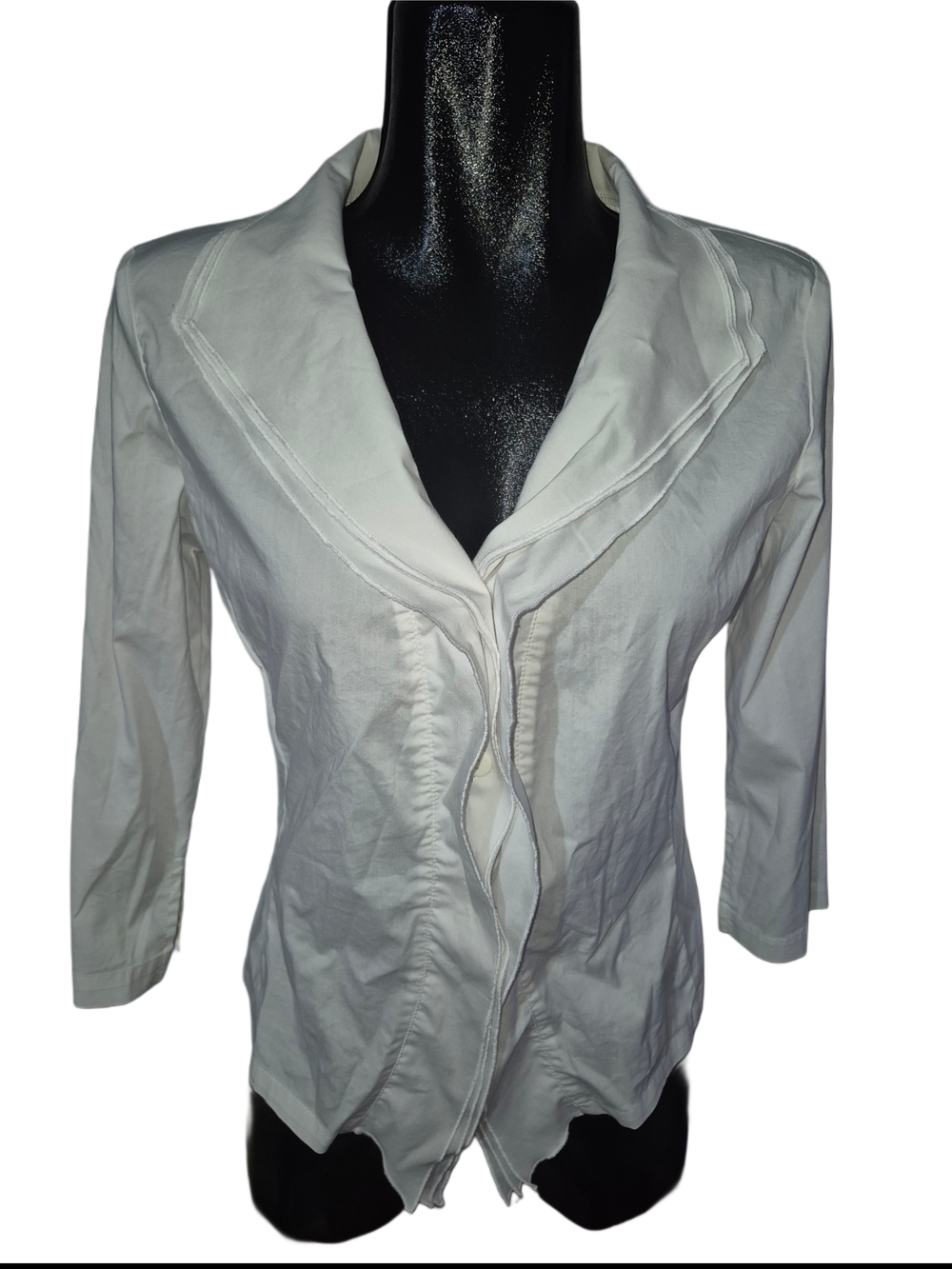 Vivian Shyu White Layered Collar Button Front Quarter Sleeve Shirt Size M